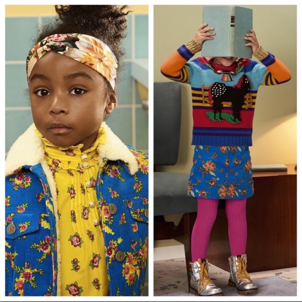 Gucci Peacock Blue Flower Printed Corduroy Skirt